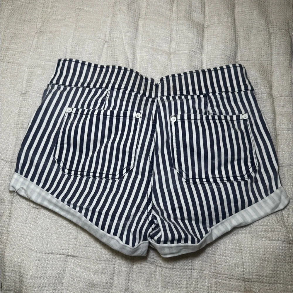 Free People Navy and White Striped High-Waist Jean Shorts